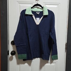 Sweater Croft & Barrow V-Neck Sweater in Navy and Mint
